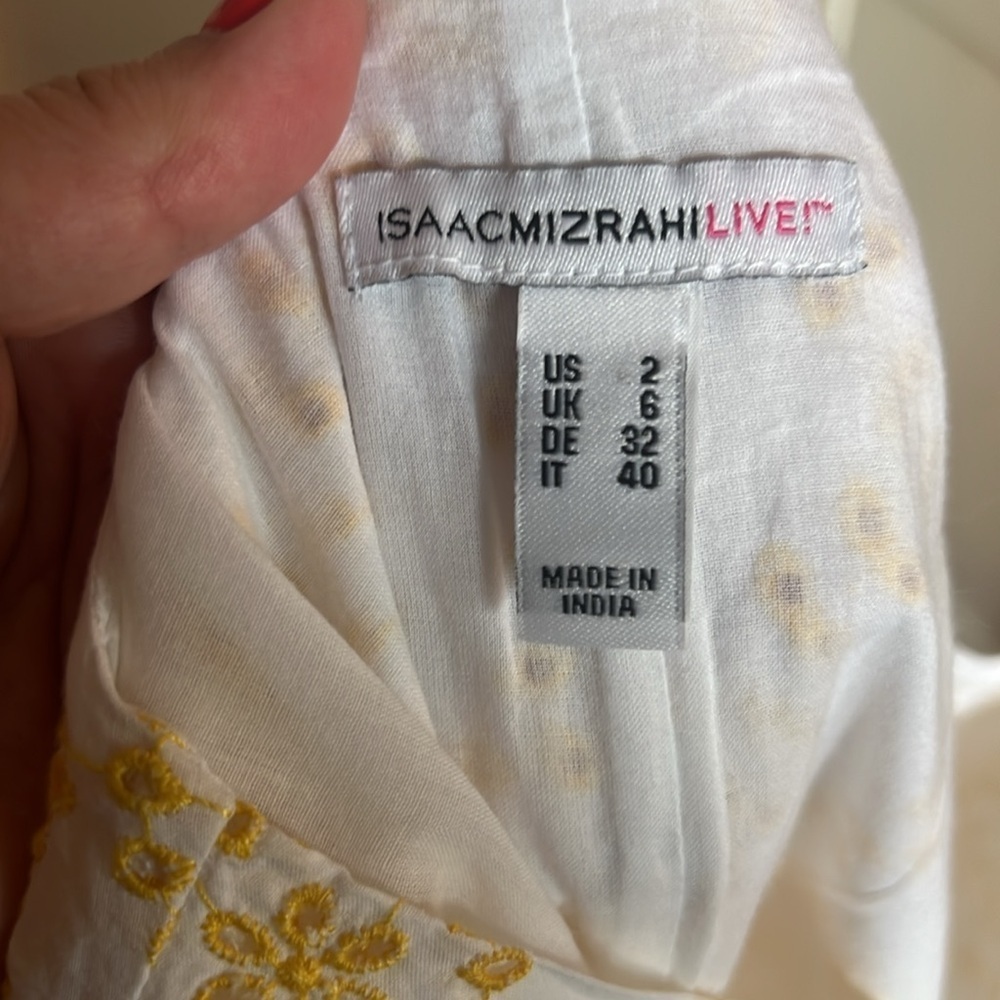Isaac Mizrahi Live White Cotton Dress with Yellow Eyelet Embroidery Size 2 - Picture 10 of 11